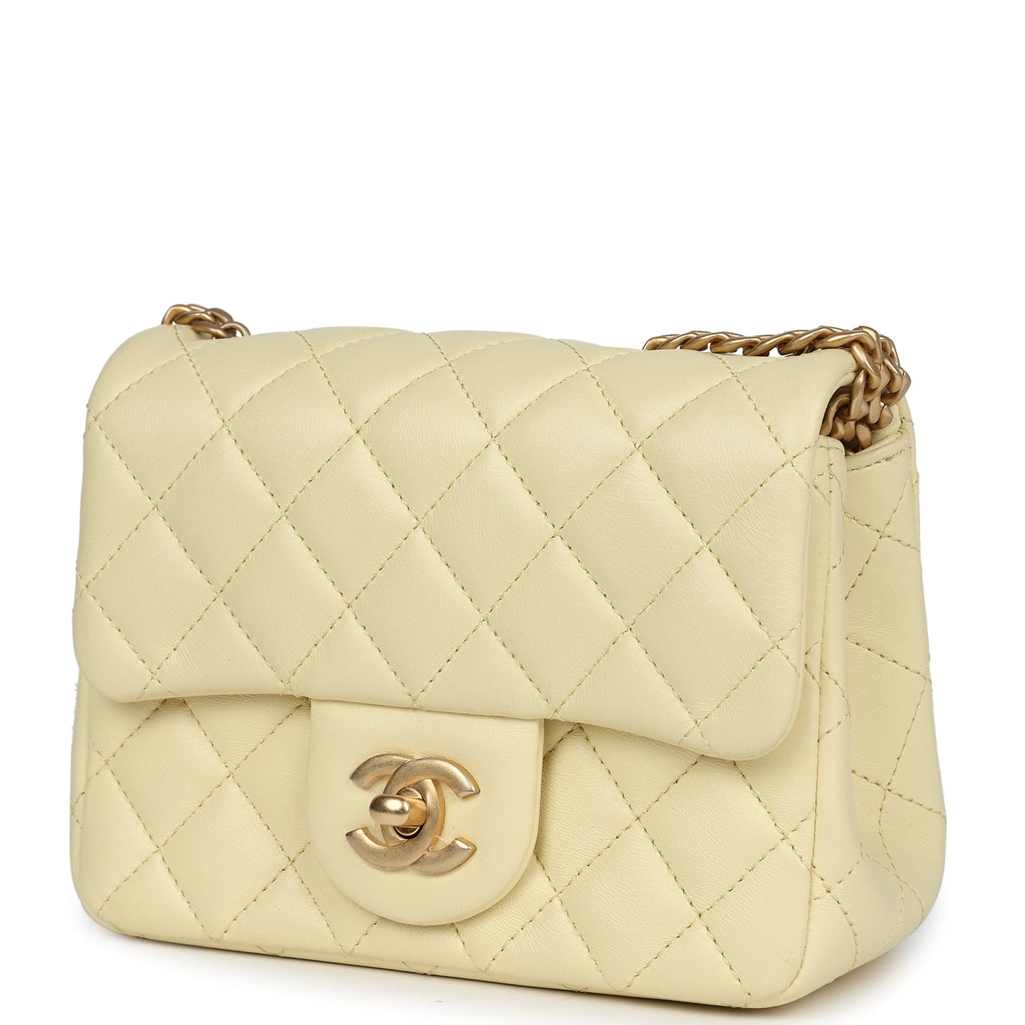 Chanel Camellia Crush Mini Square Flap Yellow Lambskin Antique Gold Hardware