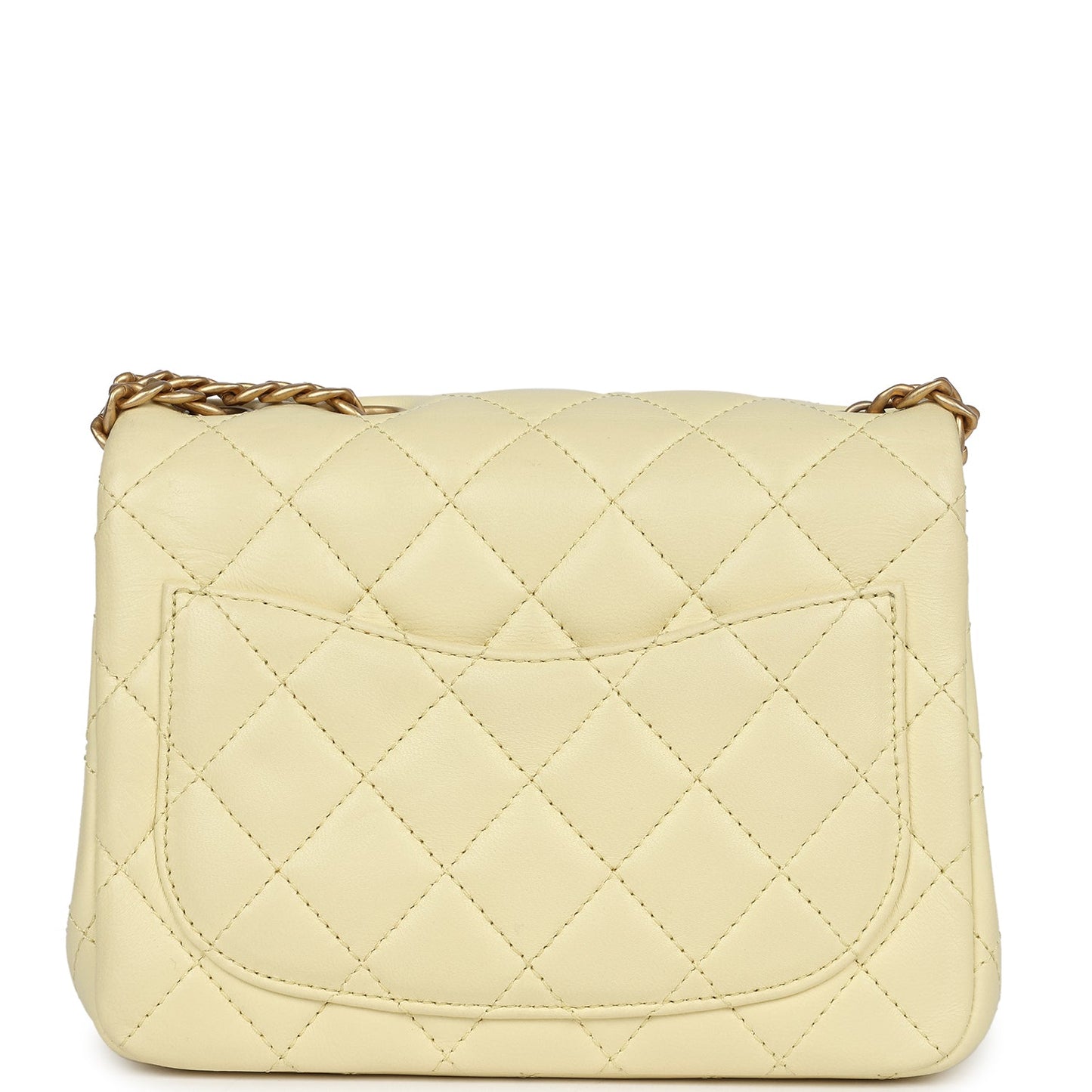 Chanel Camellia Crush Mini Square Flap Yellow Lambskin Antique Gold Hardware