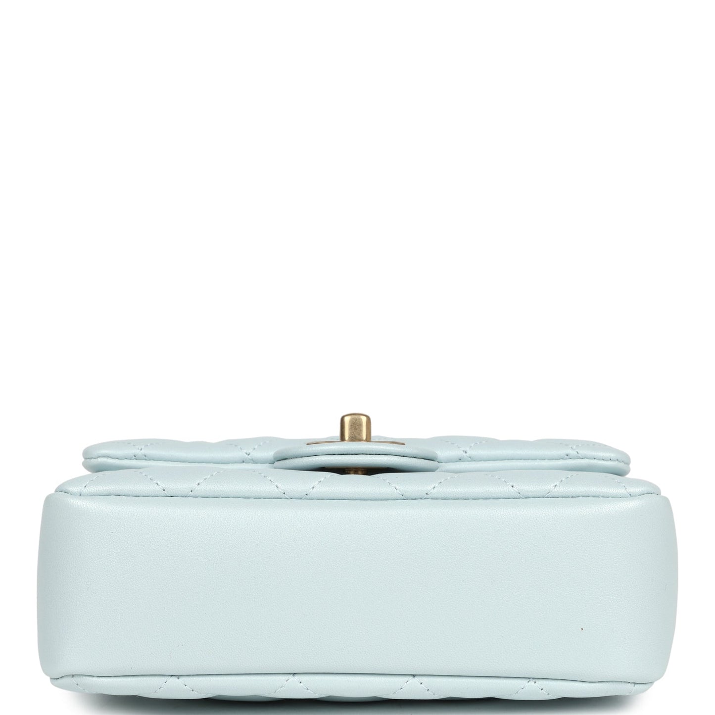 Chanel Mini Square Pearl Flap Bag Light Blue Iridescent Lambskin Brushed Gold Hardware