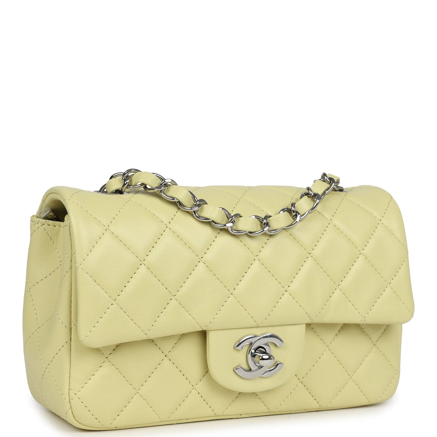 Chanel Mini Rectangular Flap Lime Lambskin Silver Hardware