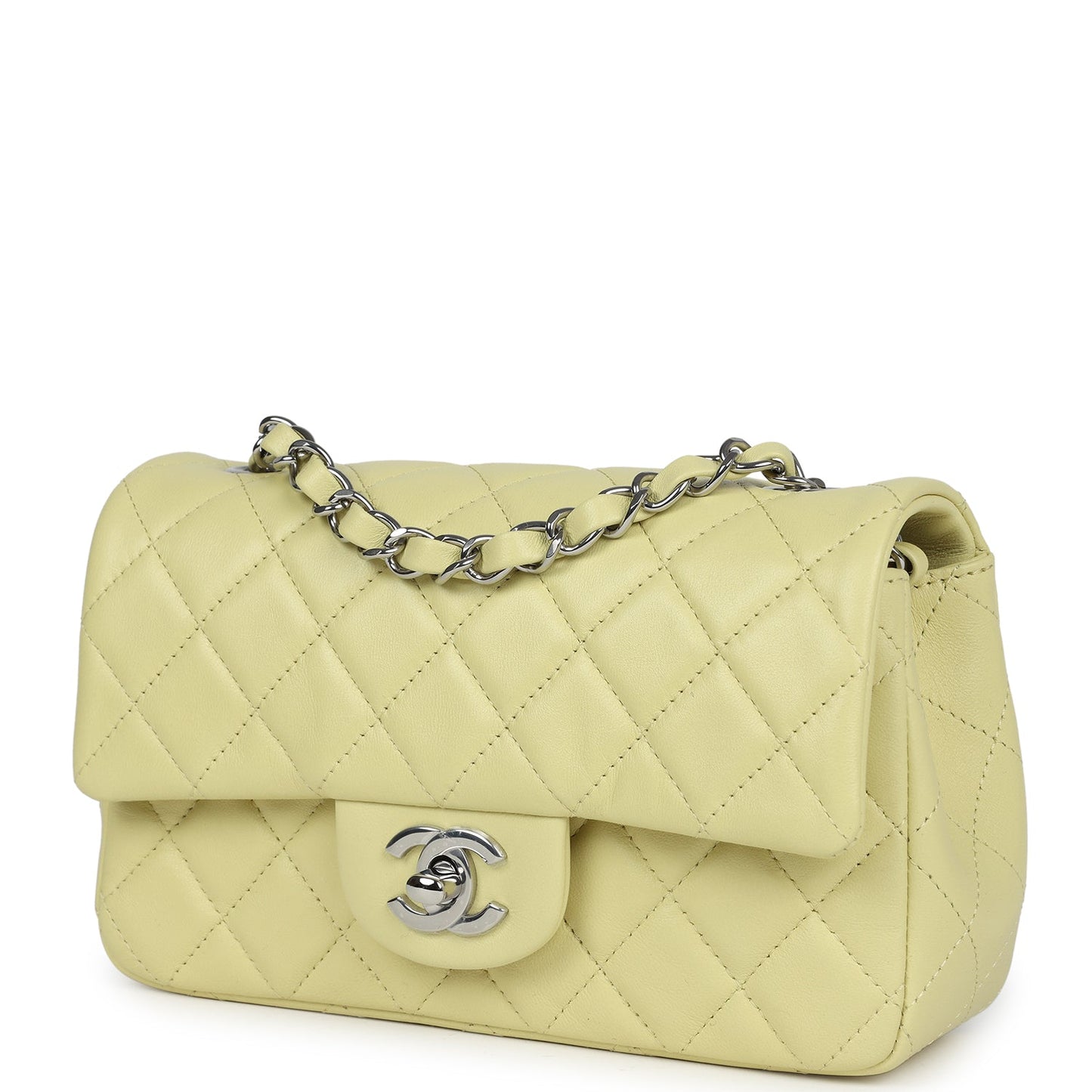 Chanel Mini Rectangular Flap Lime Lambskin Silver Hardware