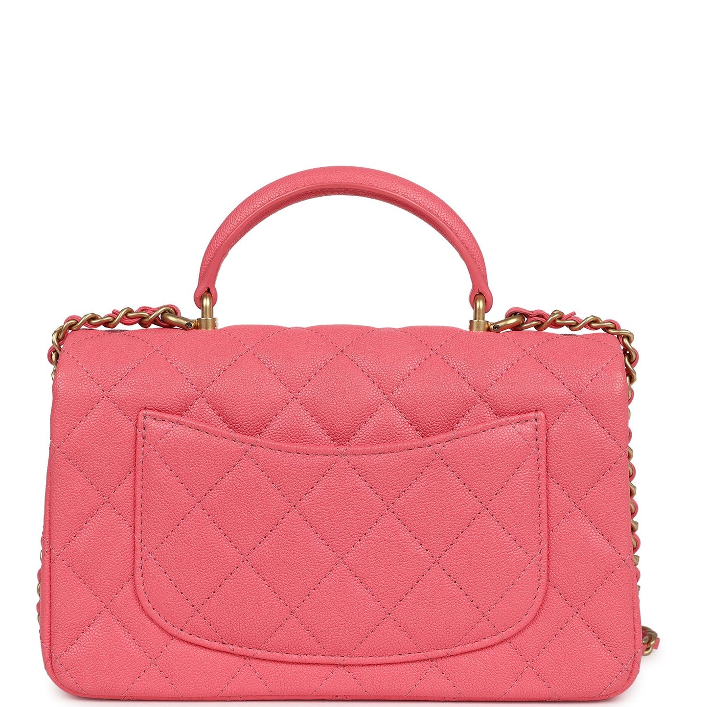 Pre-owned Chanel Mini Rectangular Flap with Top Handle Hot Pink Caviar Antique Gold Hardware