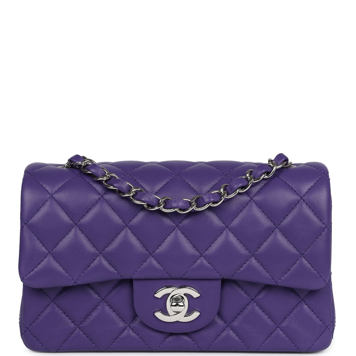 Chanel Mini Rectangular Flap Dark Purple Lambskin Silver Hardware