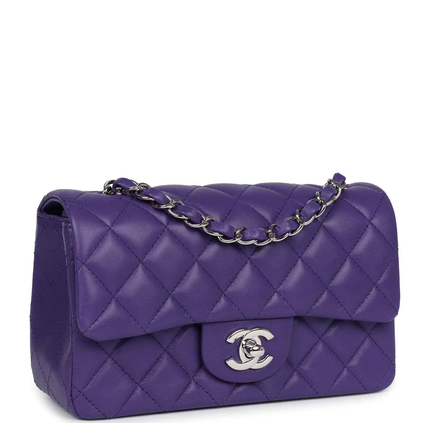 Chanel Mini Rectangular Flap Dark Purple Lambskin Silver Hardware