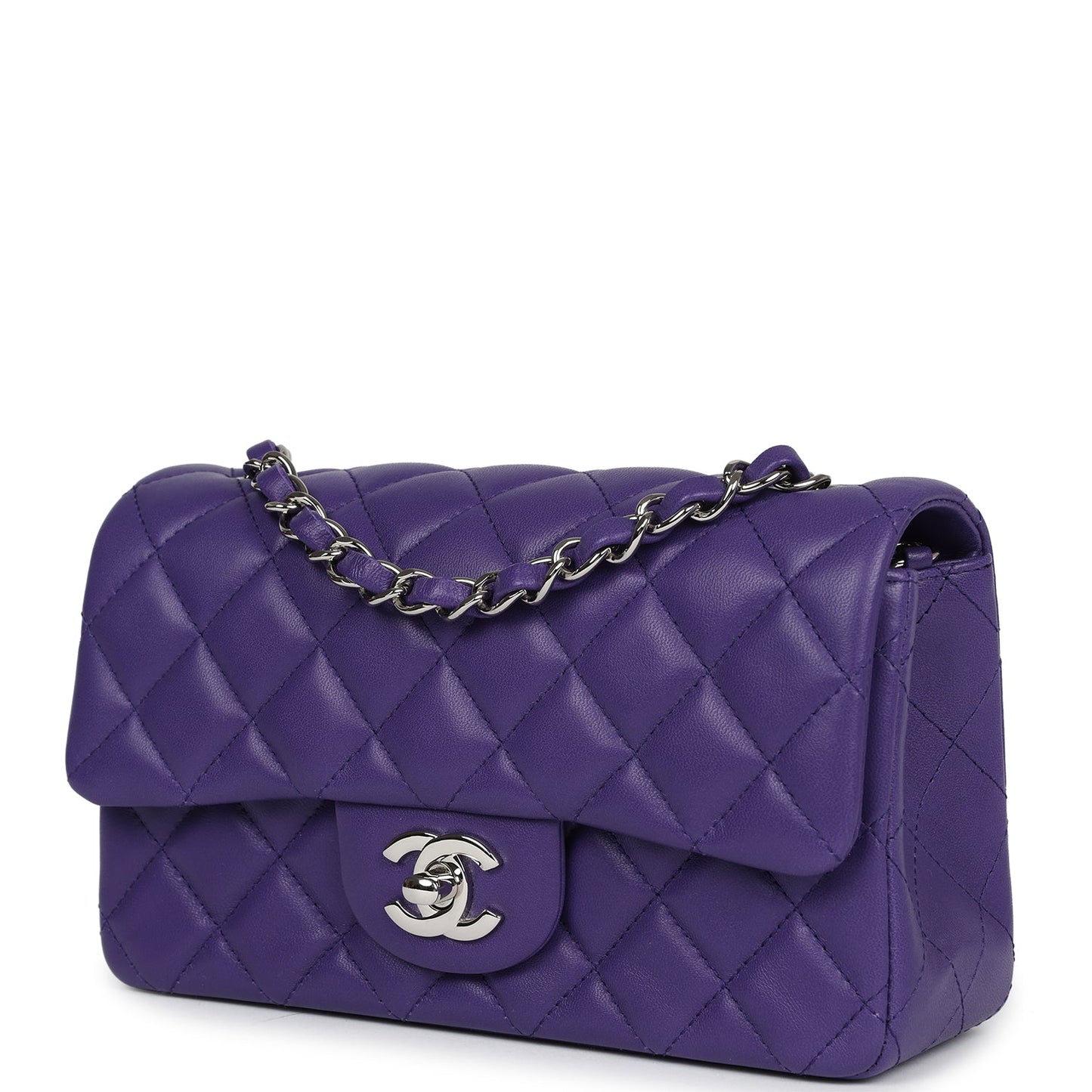 Chanel Mini Rectangular Flap Dark Purple Lambskin Silver Hardware