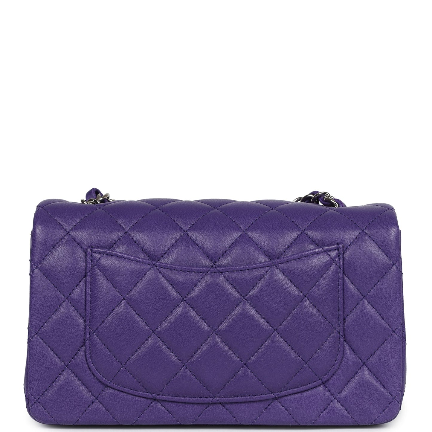 Chanel Mini Rectangular Flap Dark Purple Lambskin Silver Hardware