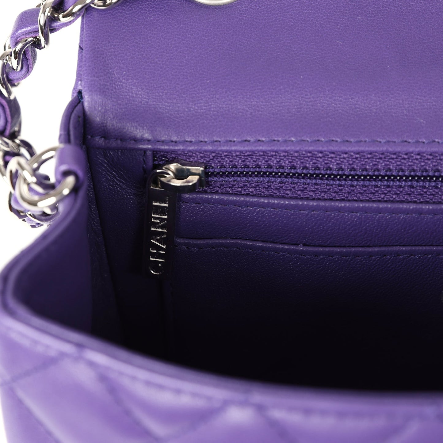 Chanel Mini Rectangular Flap Dark Purple Lambskin Silver Hardware