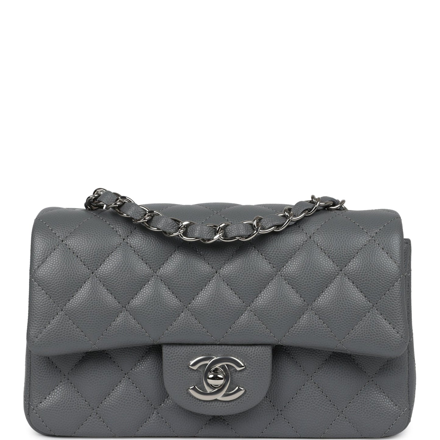 Chanel Mini Rectangular Flap Bag Dark Grey Caviar Silver Hardware