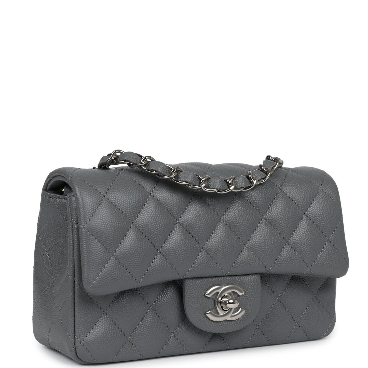 Chanel Mini Rectangular Flap Bag Dark Grey Caviar Silver Hardware