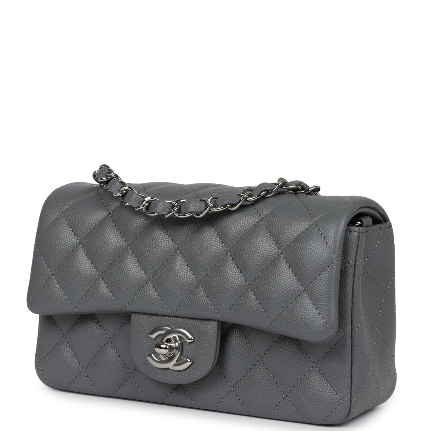 Chanel Mini Rectangular Flap Bag Dark Grey Caviar Silver Hardware