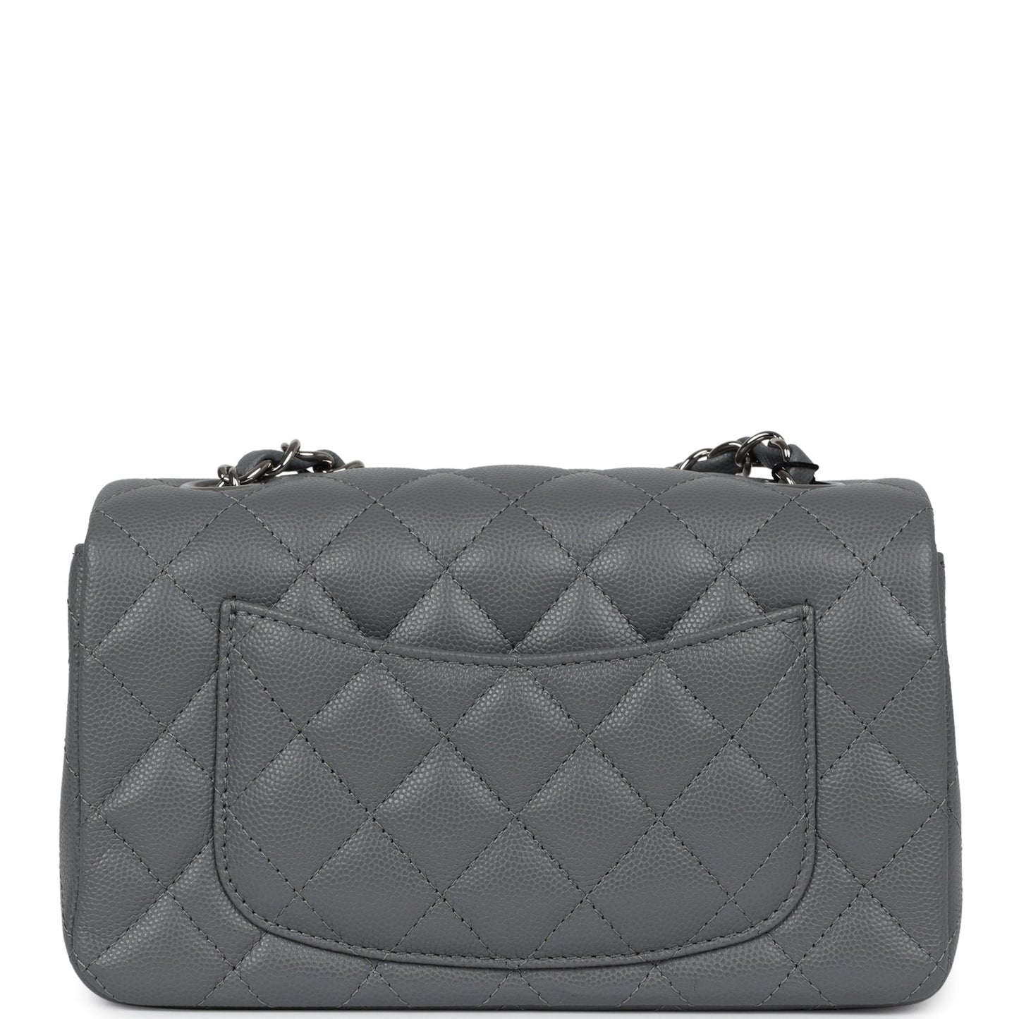 Chanel Mini Rectangular Flap Bag Dark Grey Caviar Silver Hardware