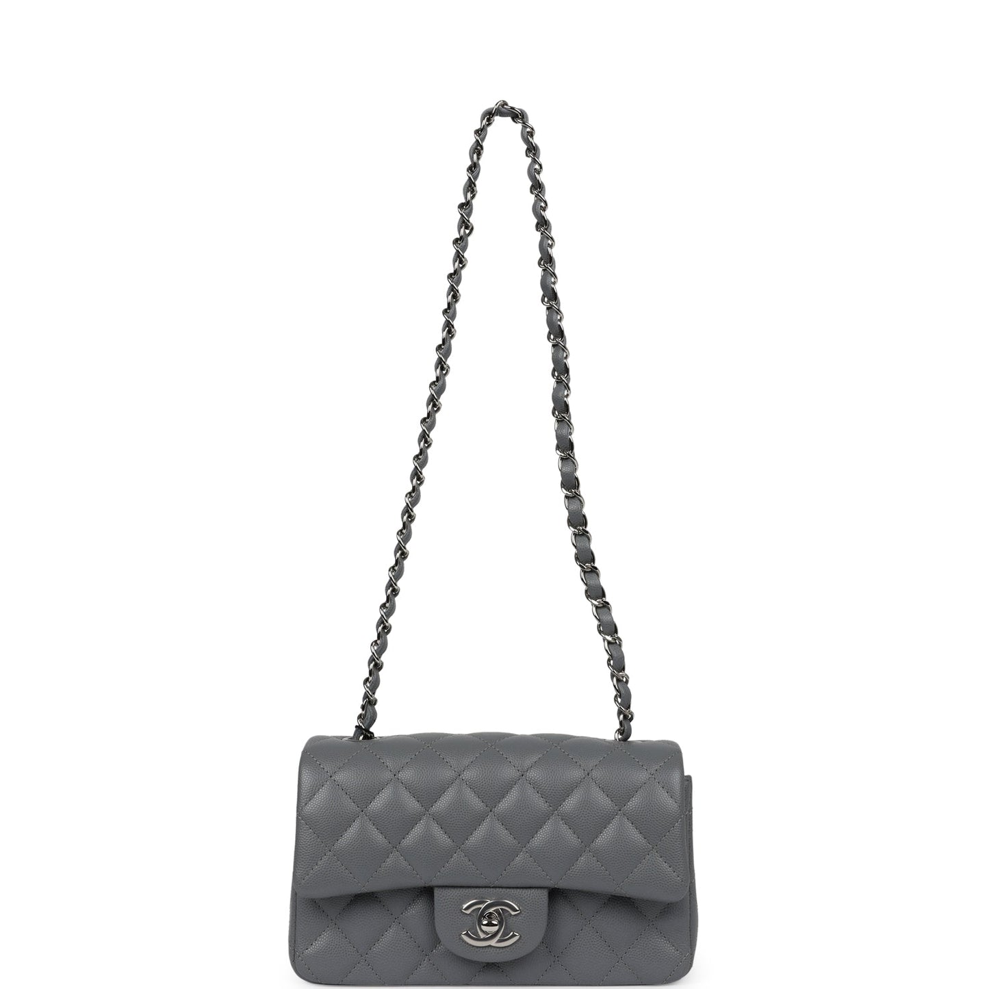 Chanel Mini Rectangular Flap Bag Dark Grey Caviar Silver Hardware