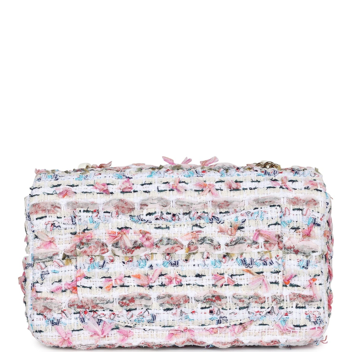 Chanel Mini Rectangular Flap Bag White/Pink/ Multicolored Tweed Light Gold Hardware