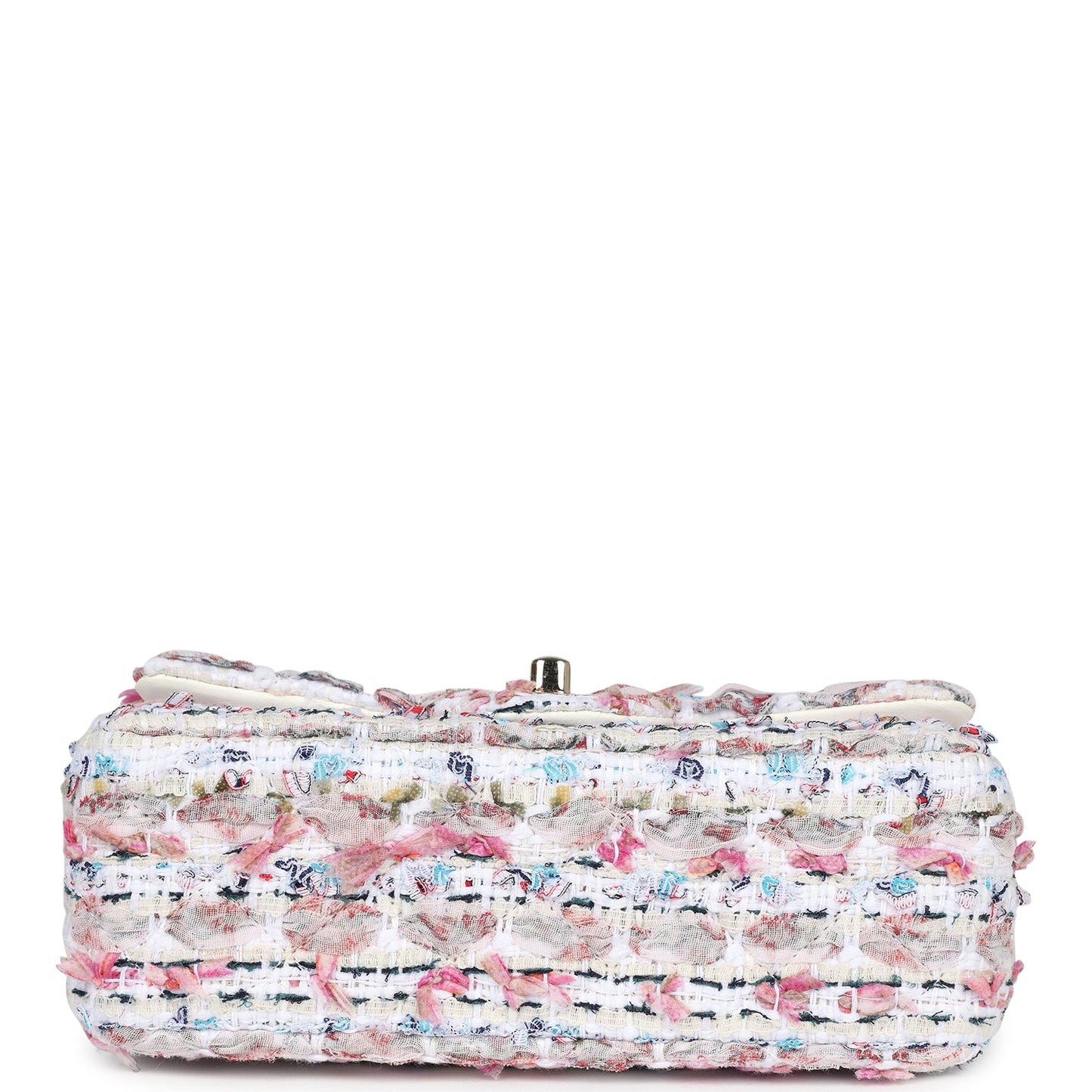 Chanel Mini Rectangular Flap Bag White/Pink/ Multicolored Tweed Light Gold Hardware