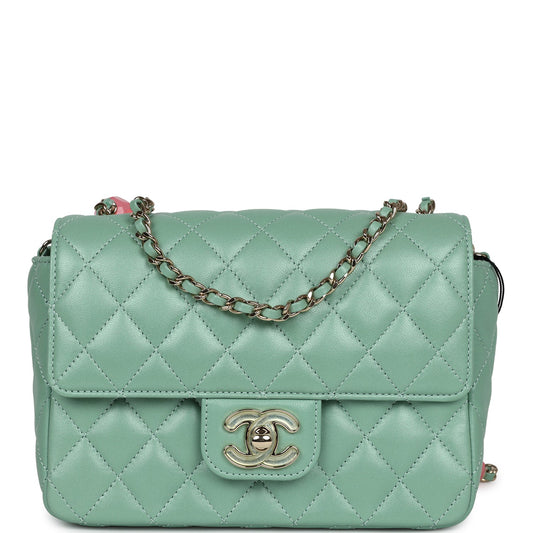 Chanel Candy Heart Mini Flap Bag Turquoise Lambskin Enamel and Light Gold Hardware