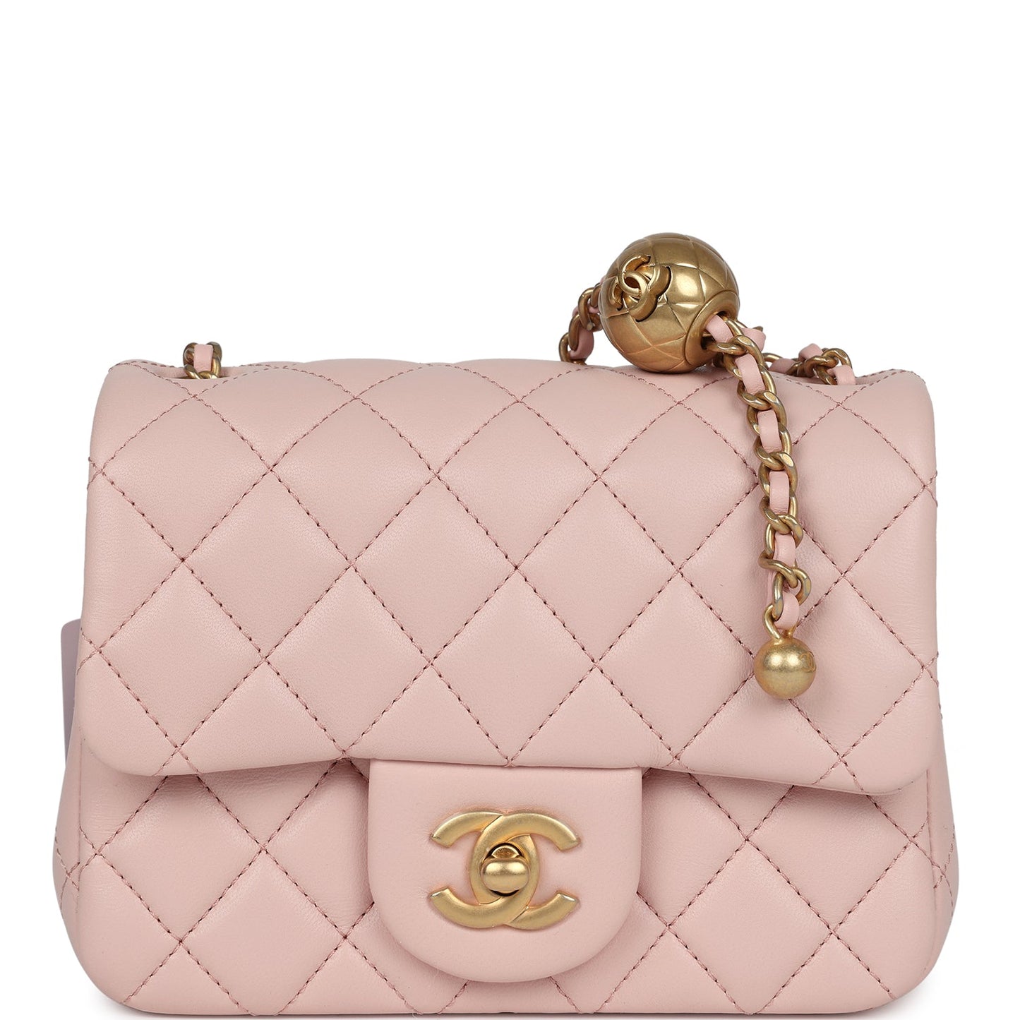 Chanel Mini Pearl Crush Square Flap Bag Light Pink Lambskin Aged Gold Hardware - Bob Flawless Skincare 