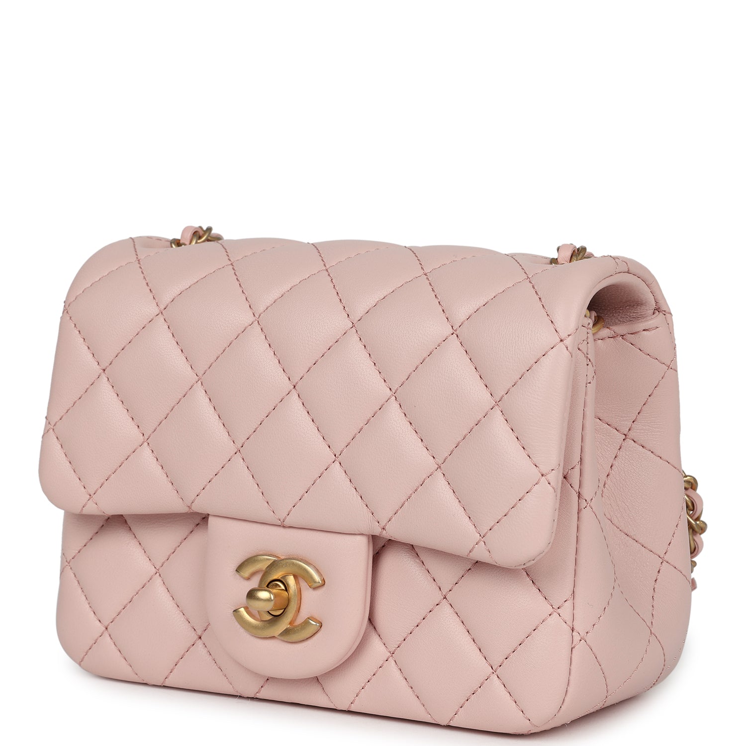 Chanel Mini Pearl Crush Square Flap Bag Light Pink Lambskin Aged Gold Hardware - Bob Flawless Skincare 