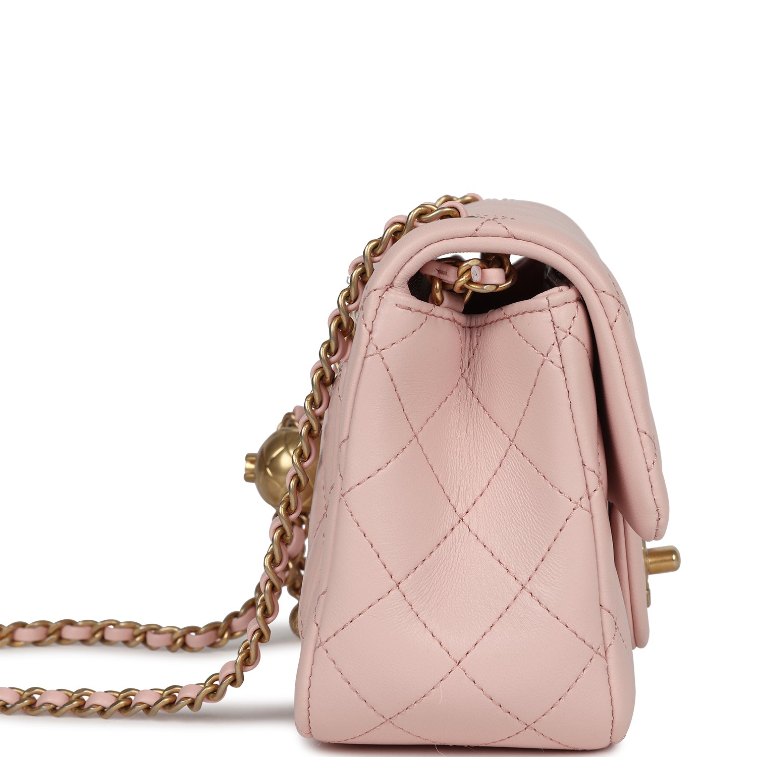 Chanel Mini Pearl Crush Square Flap Bag Light Pink Lambskin Aged Gold Hardware - Bob Flawless Skincare 