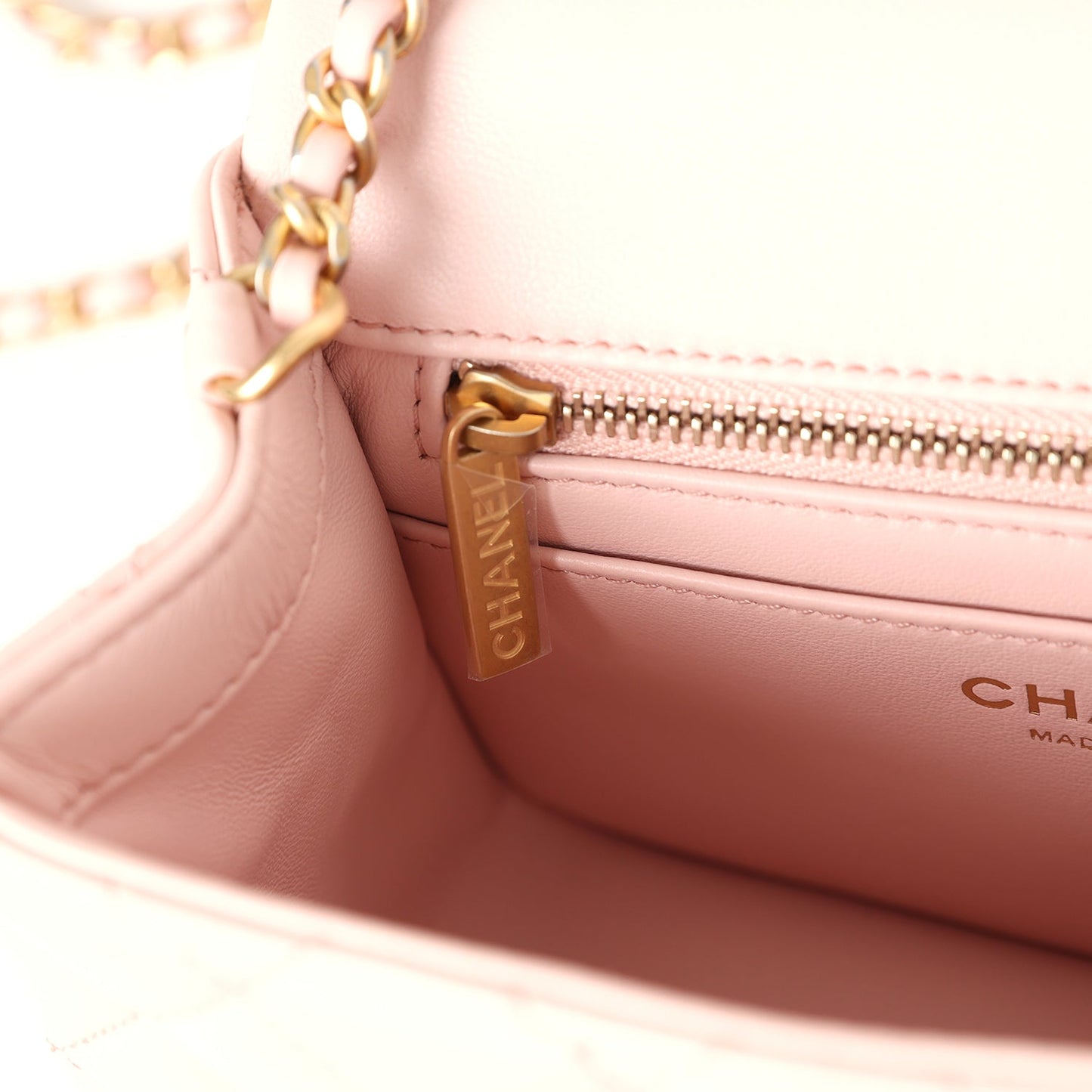 Chanel Mini Pearl Crush Square Flap Bag Light Pink Lambskin Aged Gold Hardware - Bob Flawless Skincare 