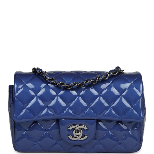 Pre-owned Chanel Mini Rectangular Flap Bag Blue Patent Ruthenium Hardware - Bob Flawless Skincare 