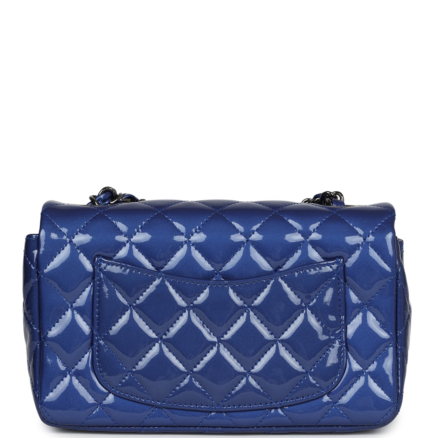 Pre-owned Chanel Mini Rectangular Flap Bag Blue Patent Ruthenium Hardware - Bob Flawless Skincare 