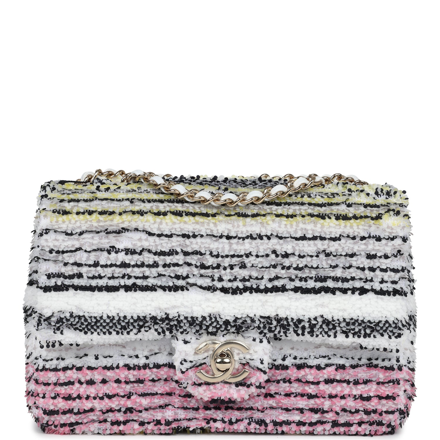 Chanel Mini Rectangular Flap White Multicolor Sequin Light Gold Hardware - Bob Flawless Skincare 