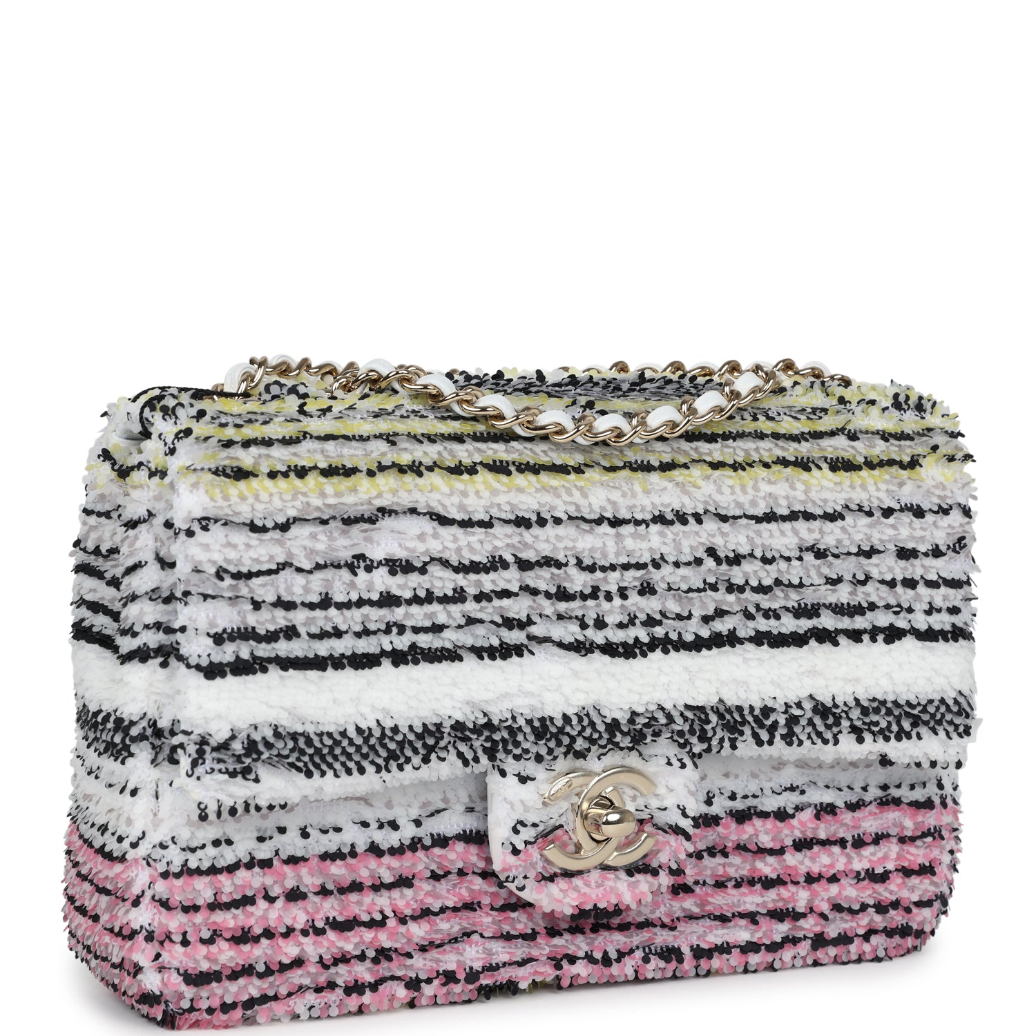 Chanel Mini Rectangular Flap White Multicolor Sequin Light Gold Hardware - Bob Flawless Skincare 