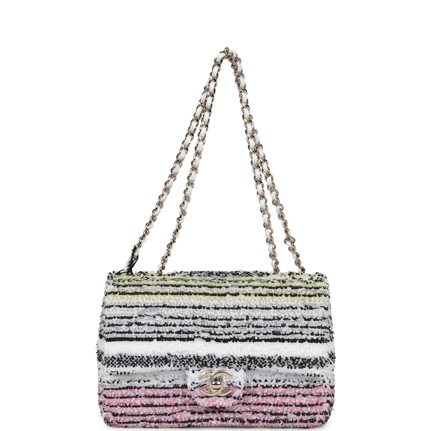 Chanel Mini Rectangular Flap White Multicolor Sequin Light Gold Hardware - Bob Flawless Skincare 