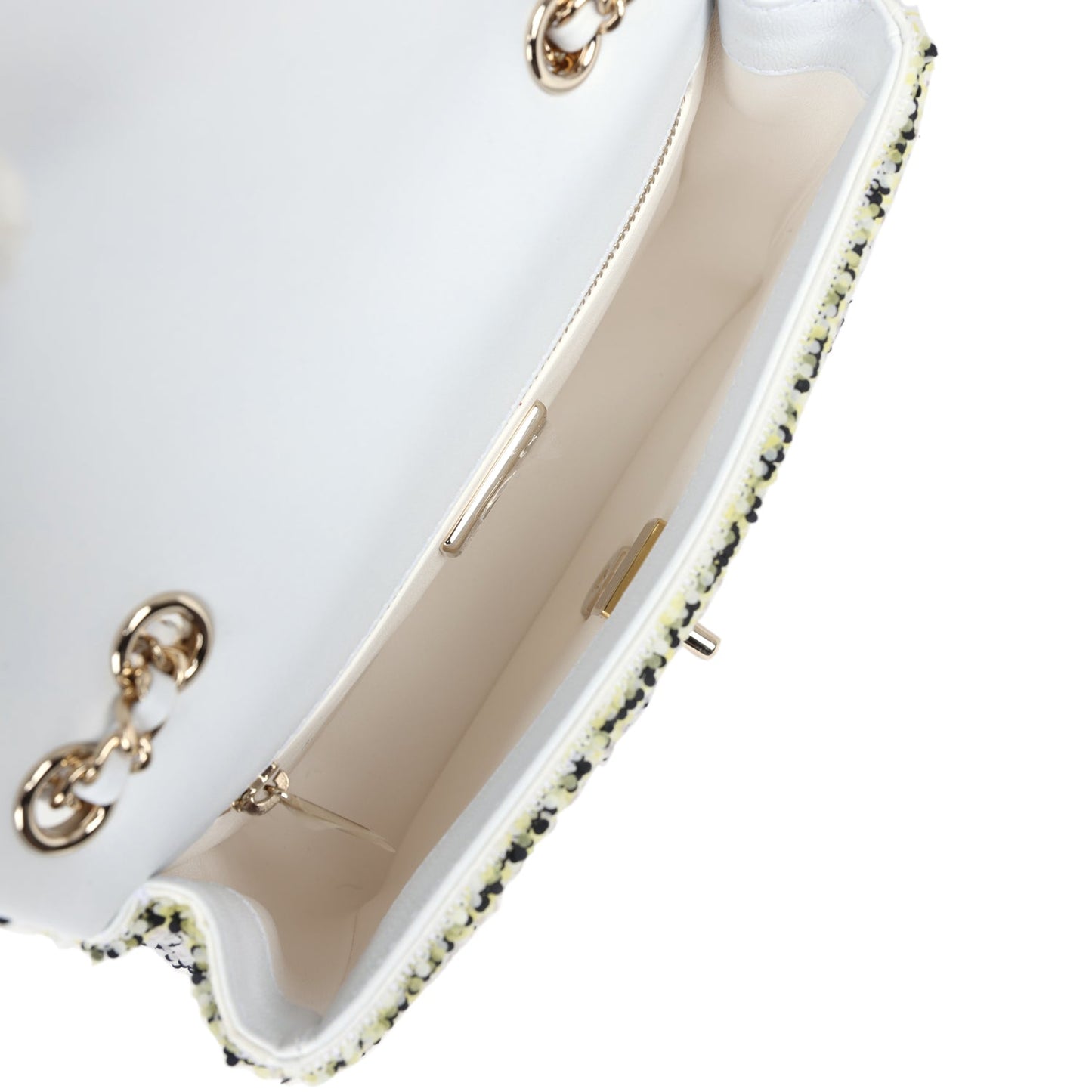 Chanel Mini Rectangular Flap White Multicolor Sequin Light Gold Hardware - Bob Flawless Skincare 