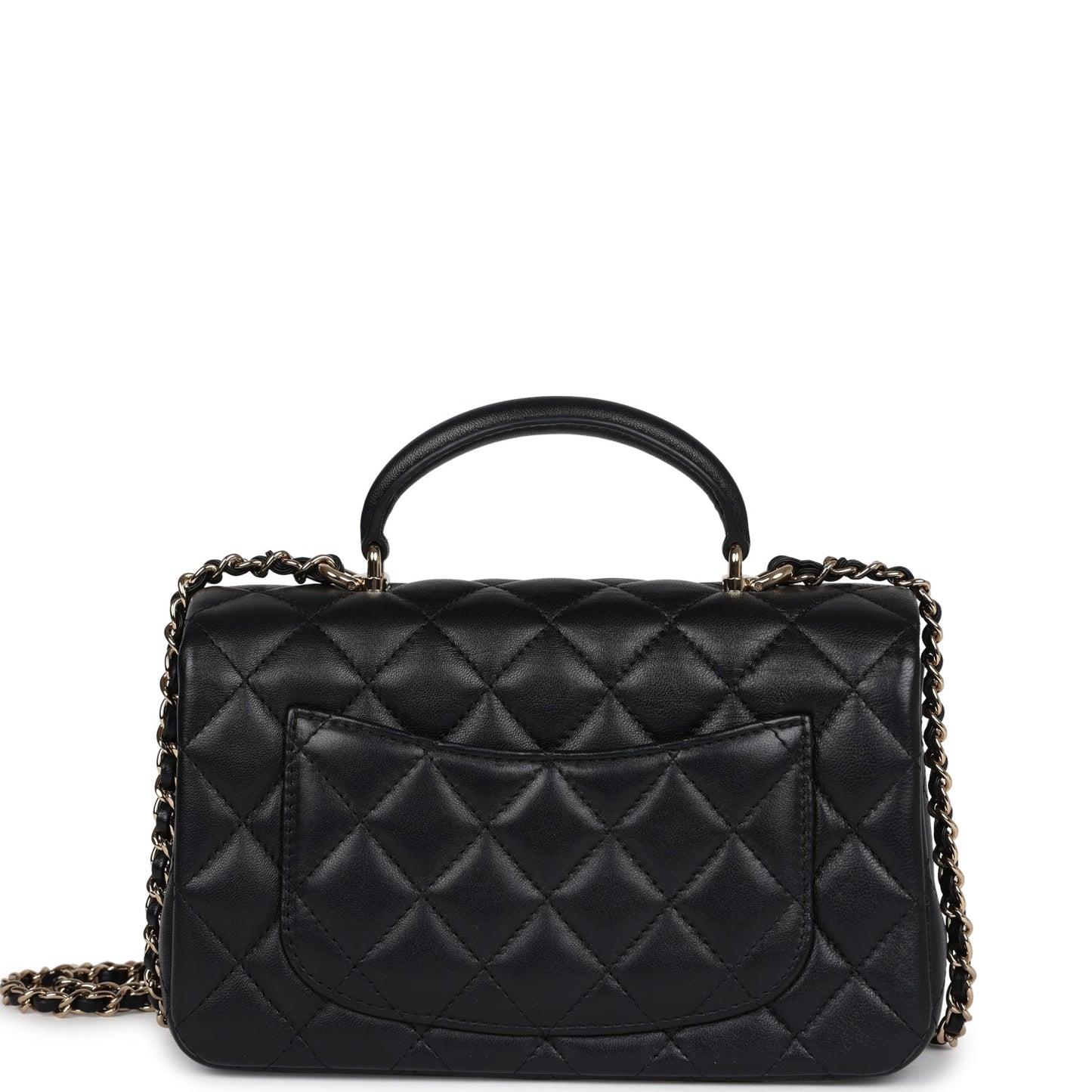 Pre-owned Chanel Mini Rectangular Flap with Top Handle Black Lambskin Light Gold Hardware - Bob Flawless Skincare 