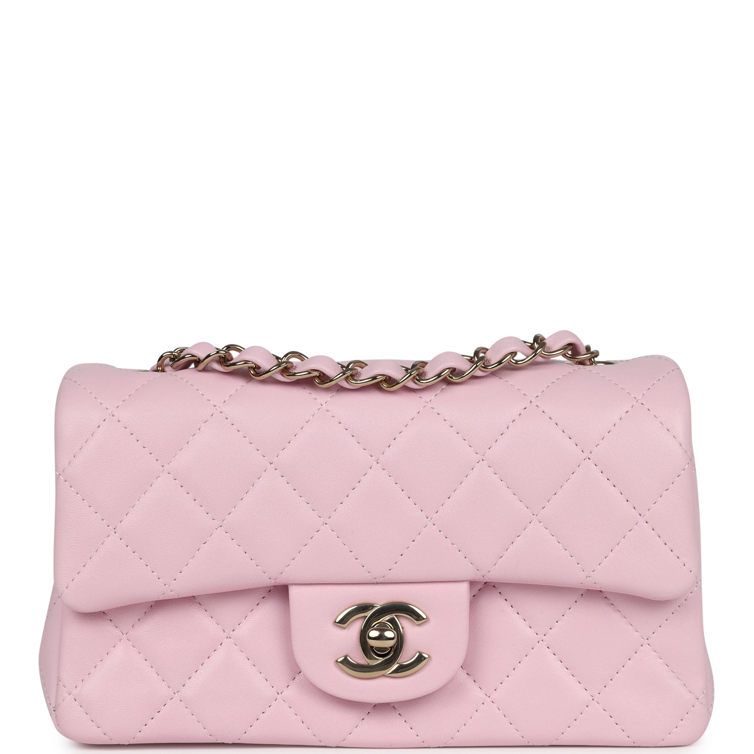 Chanel Mini Rectangular Flap Light Pink Lambskin Light Gold Hardware - Bob Flawless Skincare 