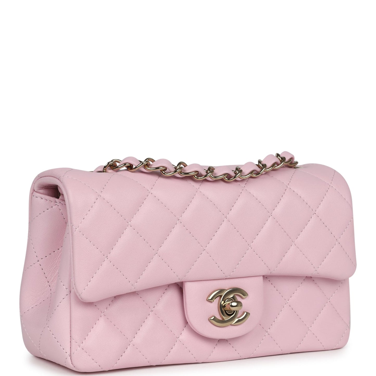 Chanel Mini Rectangular Flap Light Pink Lambskin Light Gold Hardware - Bob Flawless Skincare 