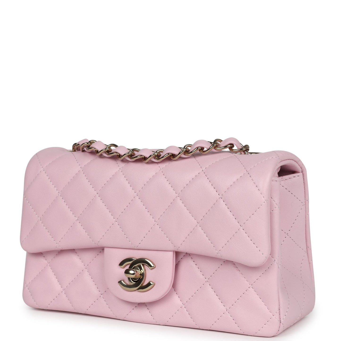 Chanel Mini Rectangular Flap Light Pink Lambskin Light Gold Hardware - Bob Flawless Skincare 