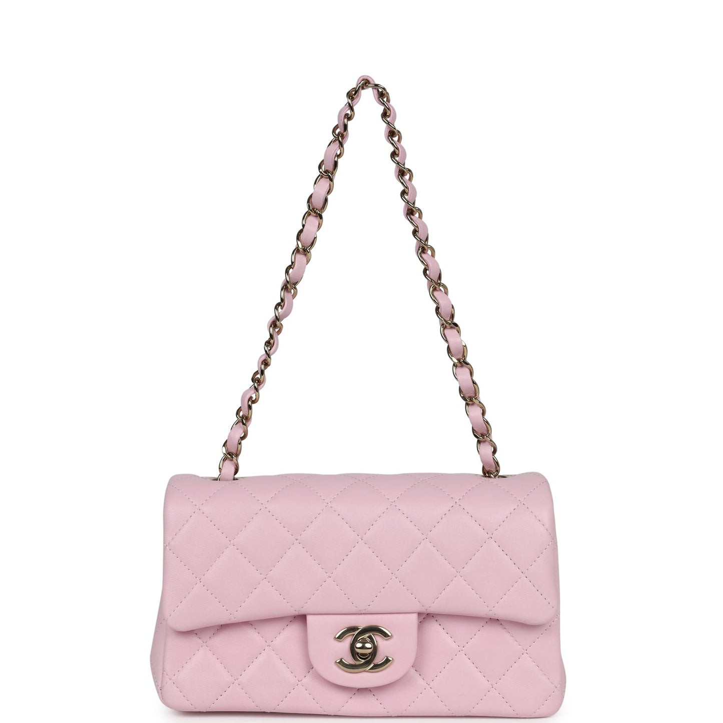 Chanel Mini Rectangular Flap Light Pink Lambskin Light Gold Hardware - Bob Flawless Skincare 