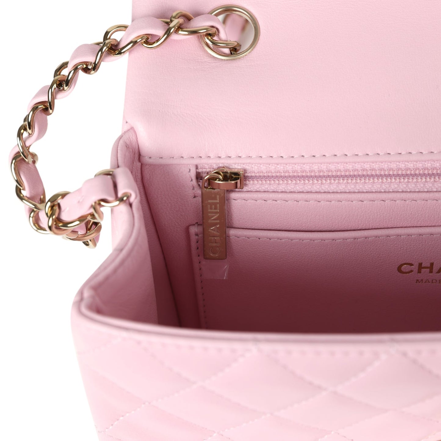 Chanel Mini Rectangular Flap Light Pink Lambskin Light Gold Hardware - Bob Flawless Skincare 