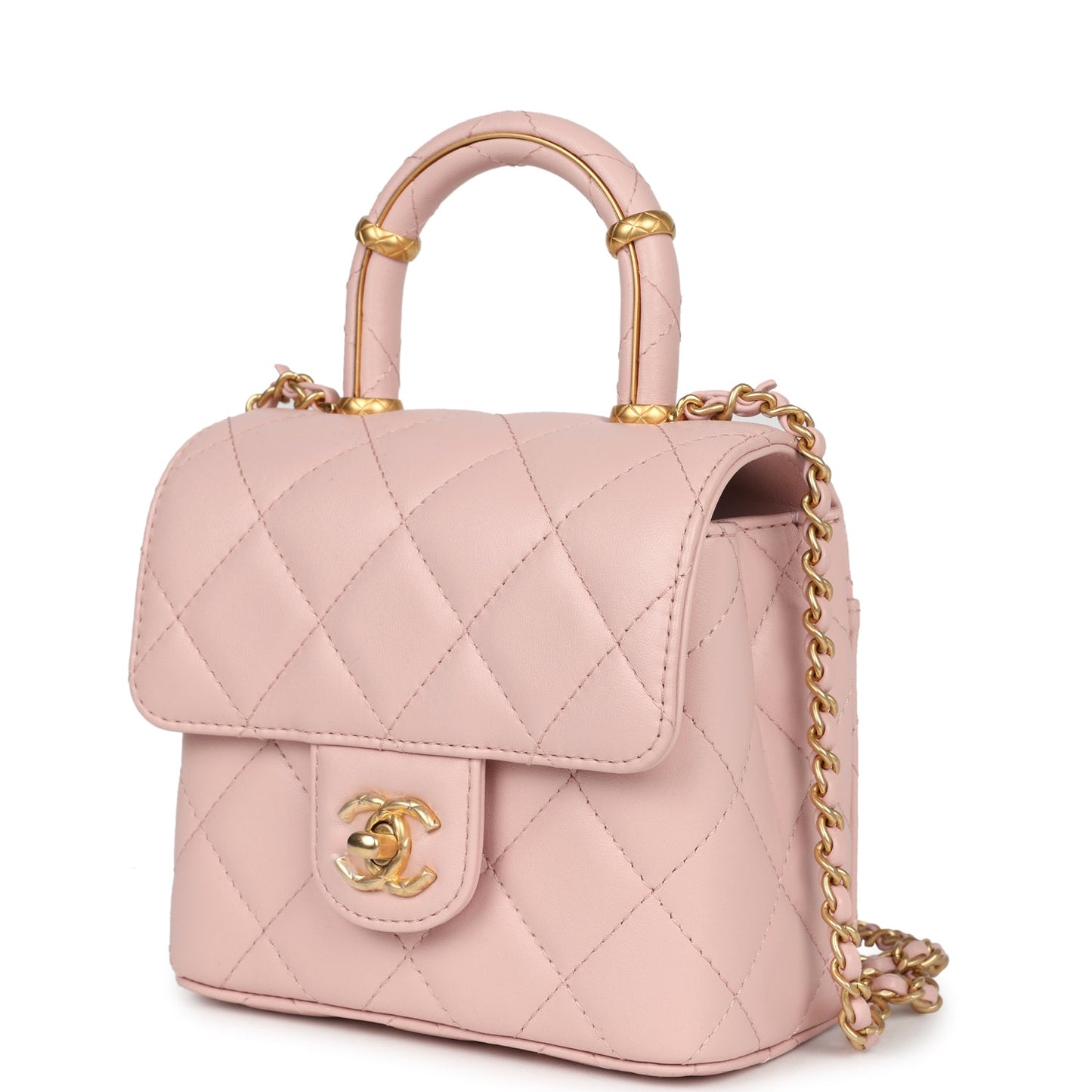 Chanel Mini Square Top Handle Flap Light Pink Lambskin Antique Gold Hardware - Bob Flawless Skincare 