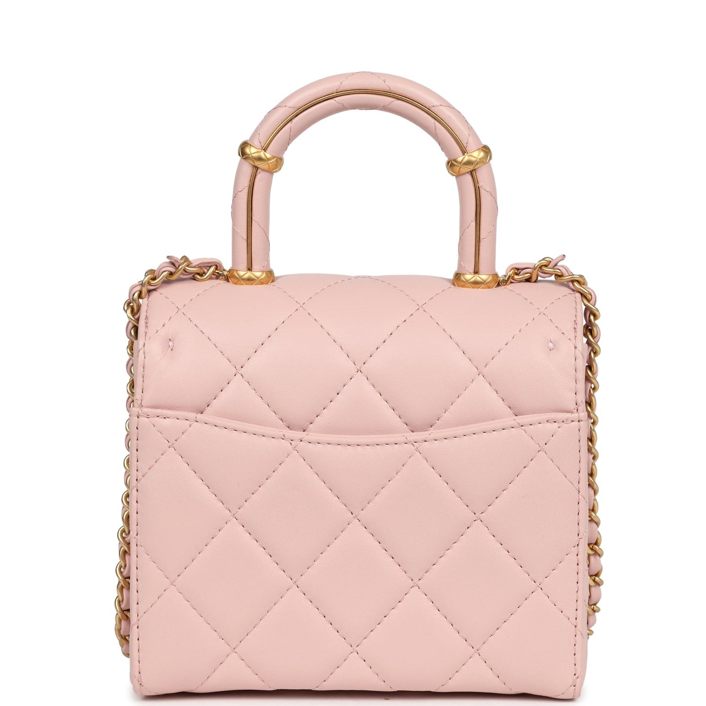 Chanel Mini Square Top Handle Flap Light Pink Lambskin Antique Gold Hardware - Bob Flawless Skincare 