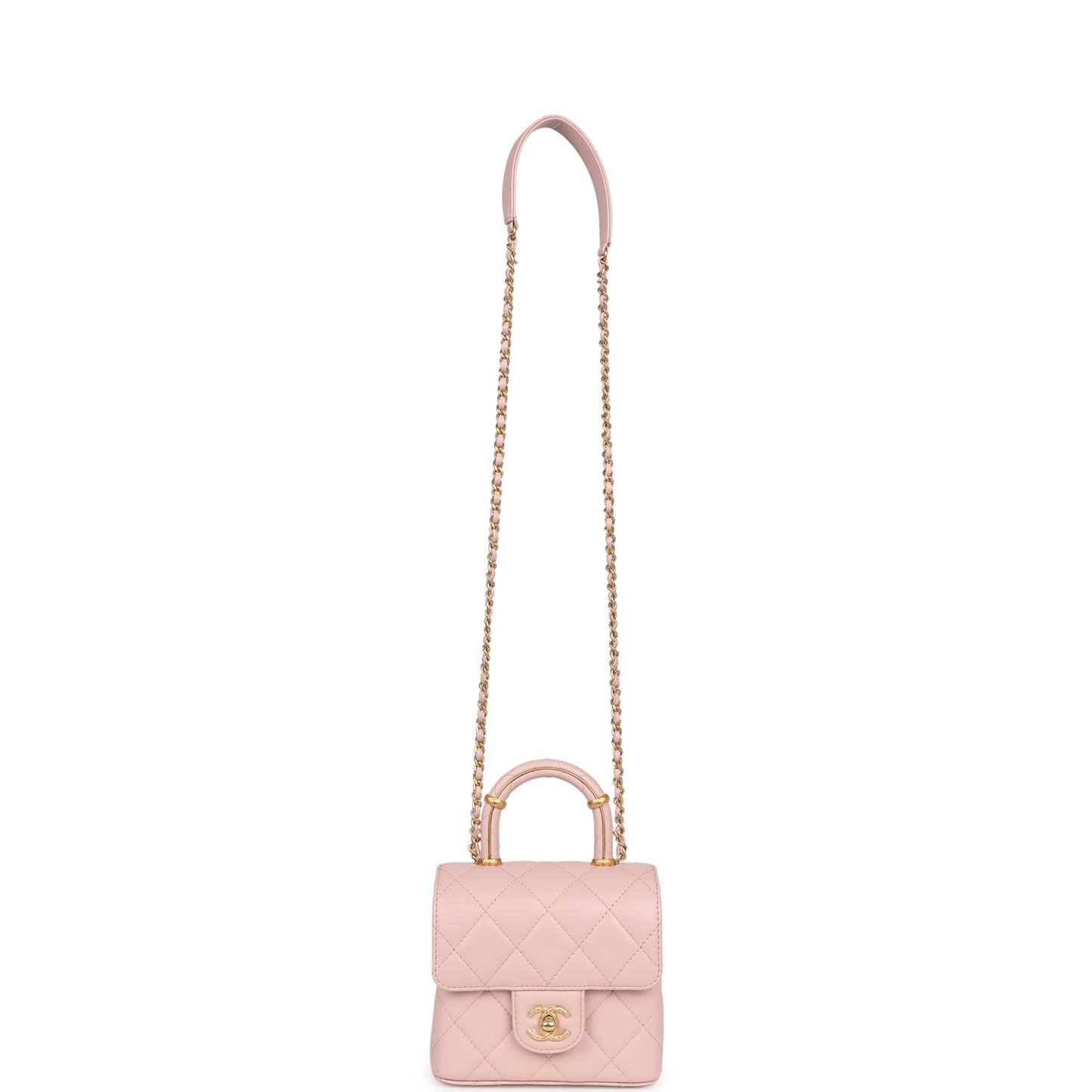 Chanel Mini Square Top Handle Flap Light Pink Lambskin Antique Gold Hardware - Bob Flawless Skincare 