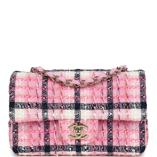 Chanel Mini Rectangular Flap Bag Pink, White and Black Tweed Light Gold Hardware - Bob Flawless Skincare 