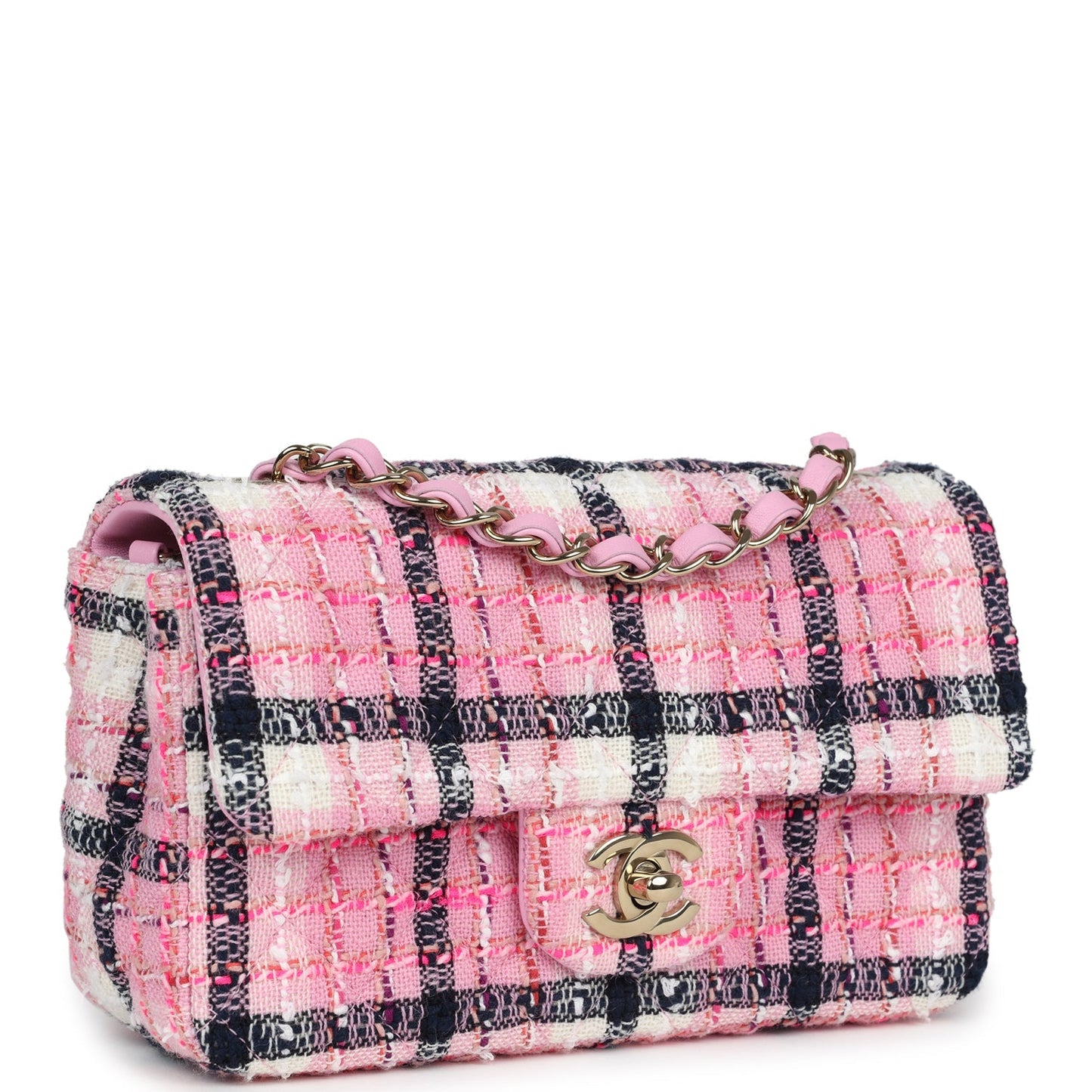 Chanel Mini Rectangular Flap Bag Pink, White and Black Tweed Light Gold Hardware - Bob Flawless Skincare 