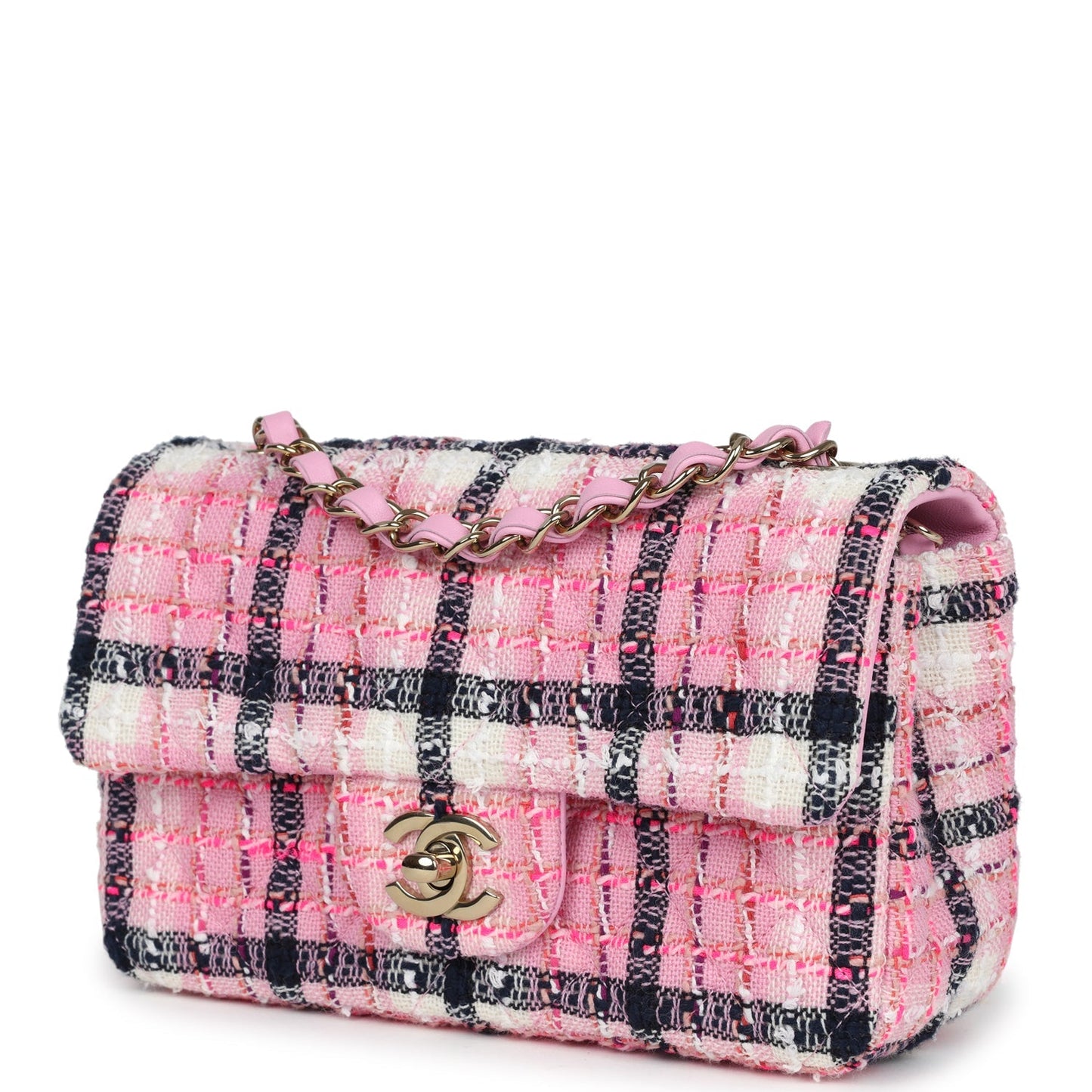 Chanel Mini Rectangular Flap Bag Pink, White and Black Tweed Light Gold Hardware - Bob Flawless Skincare 