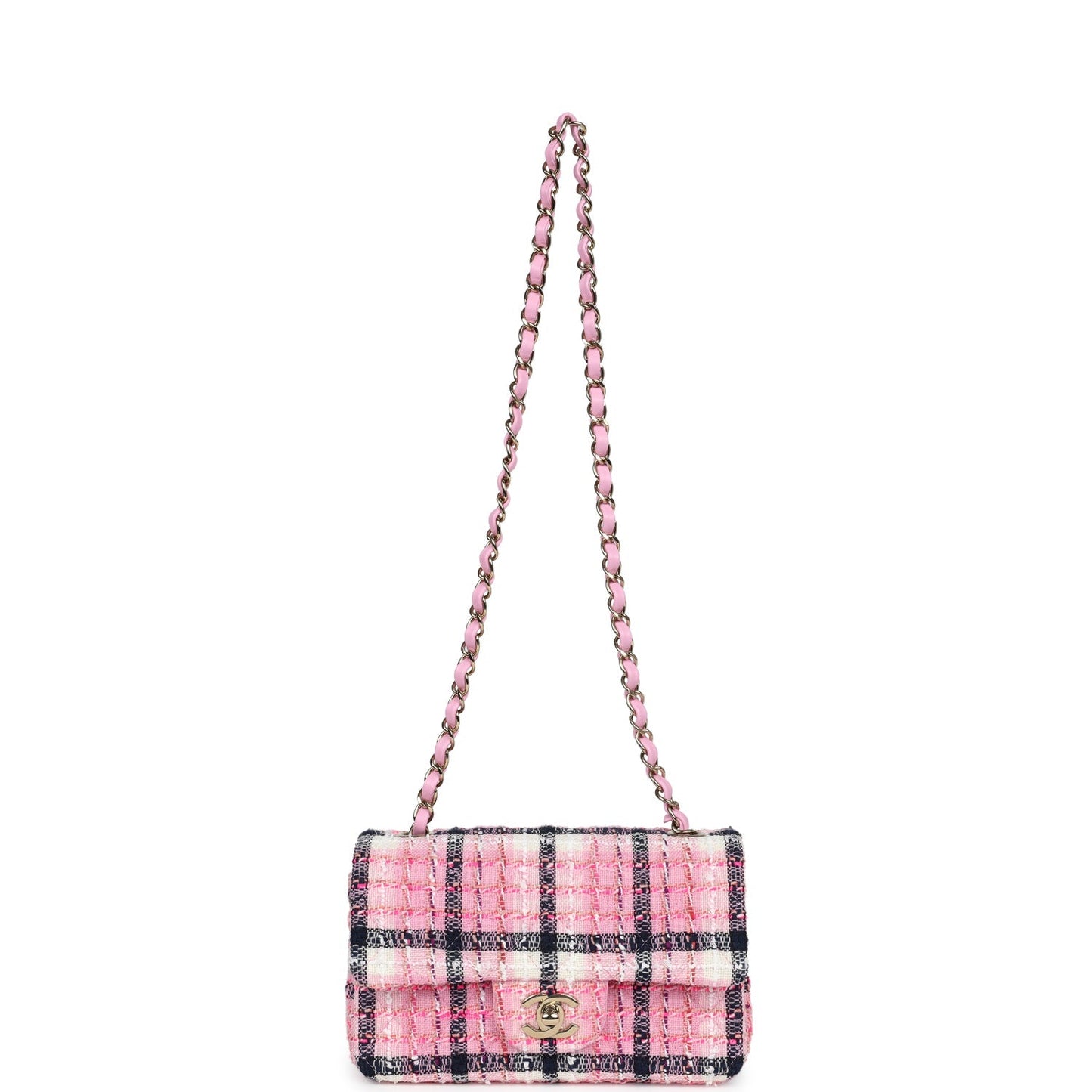 Chanel Mini Rectangular Flap Bag Pink, White and Black Tweed Light Gold Hardware - Bob Flawless Skincare 