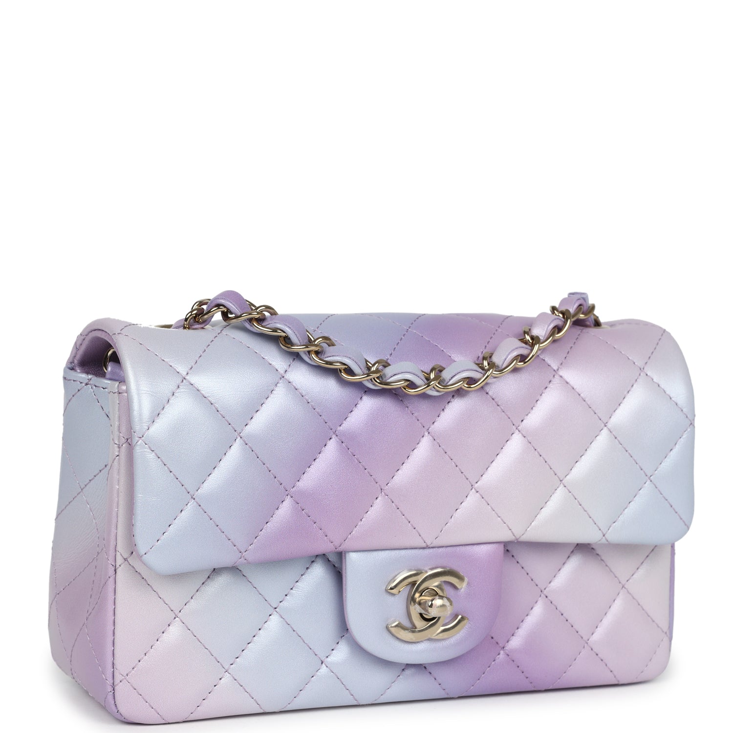 Chanel Mini Rectangular Flap Bag Purple Ombre Lambskin Light Gold Hardware - Bob Flawless Skincare 