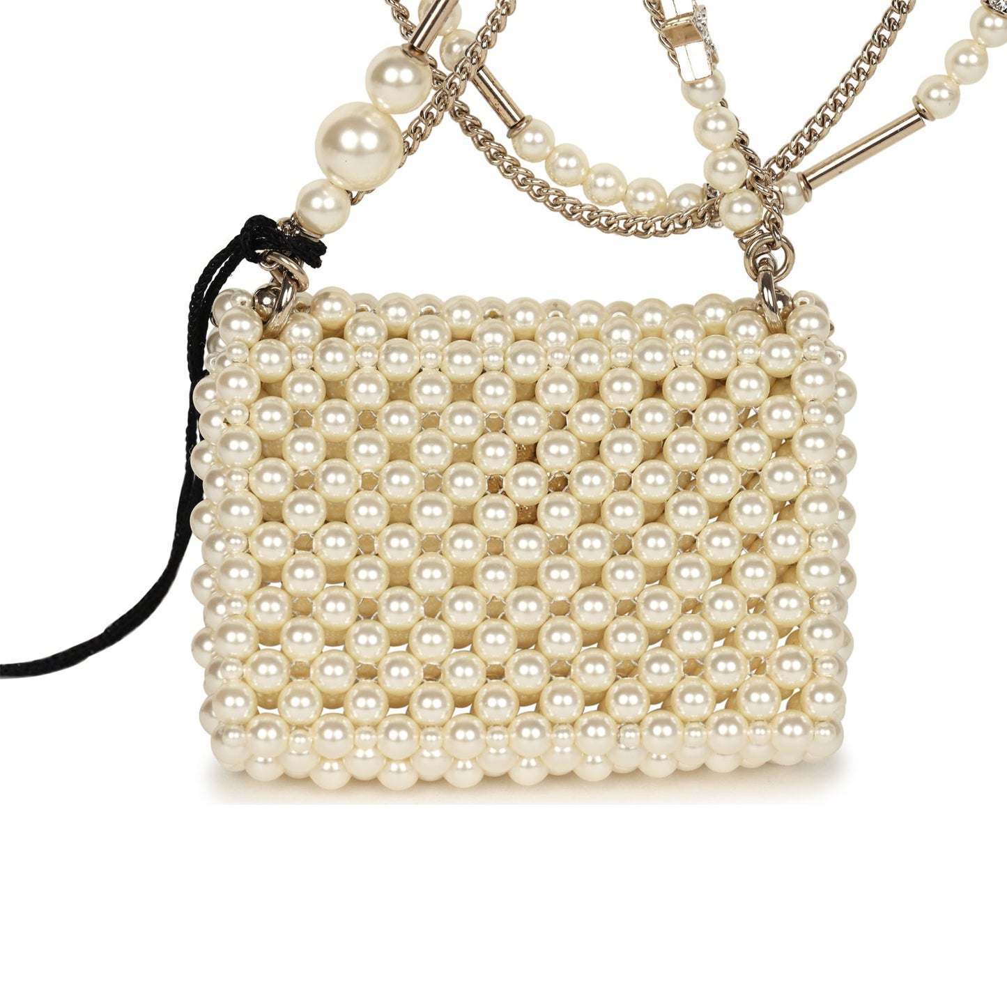 Chanel Pearl Flap Bag Pendant Necklace Light Gold Hardware