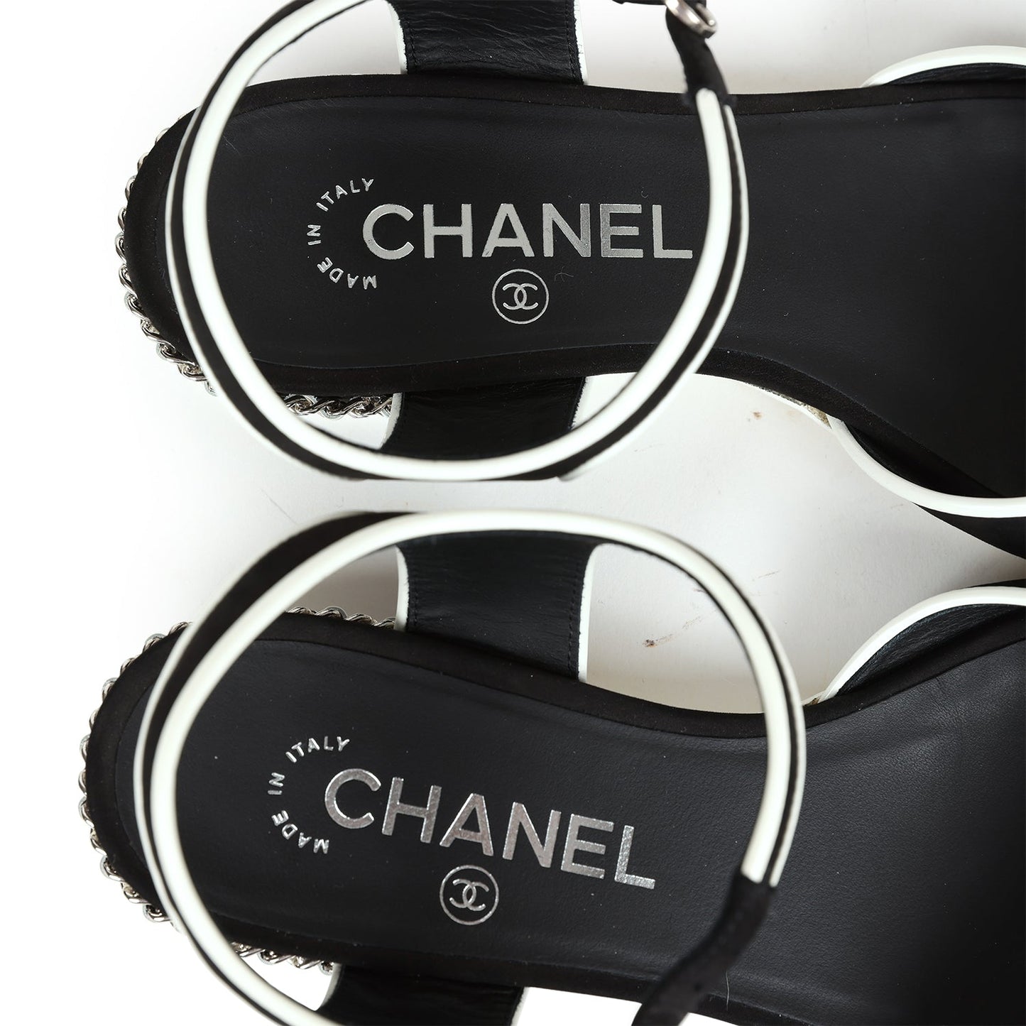 Chanel Slingback Sandals Black and White Suede and Lambskin Silver Hardware 37 EU