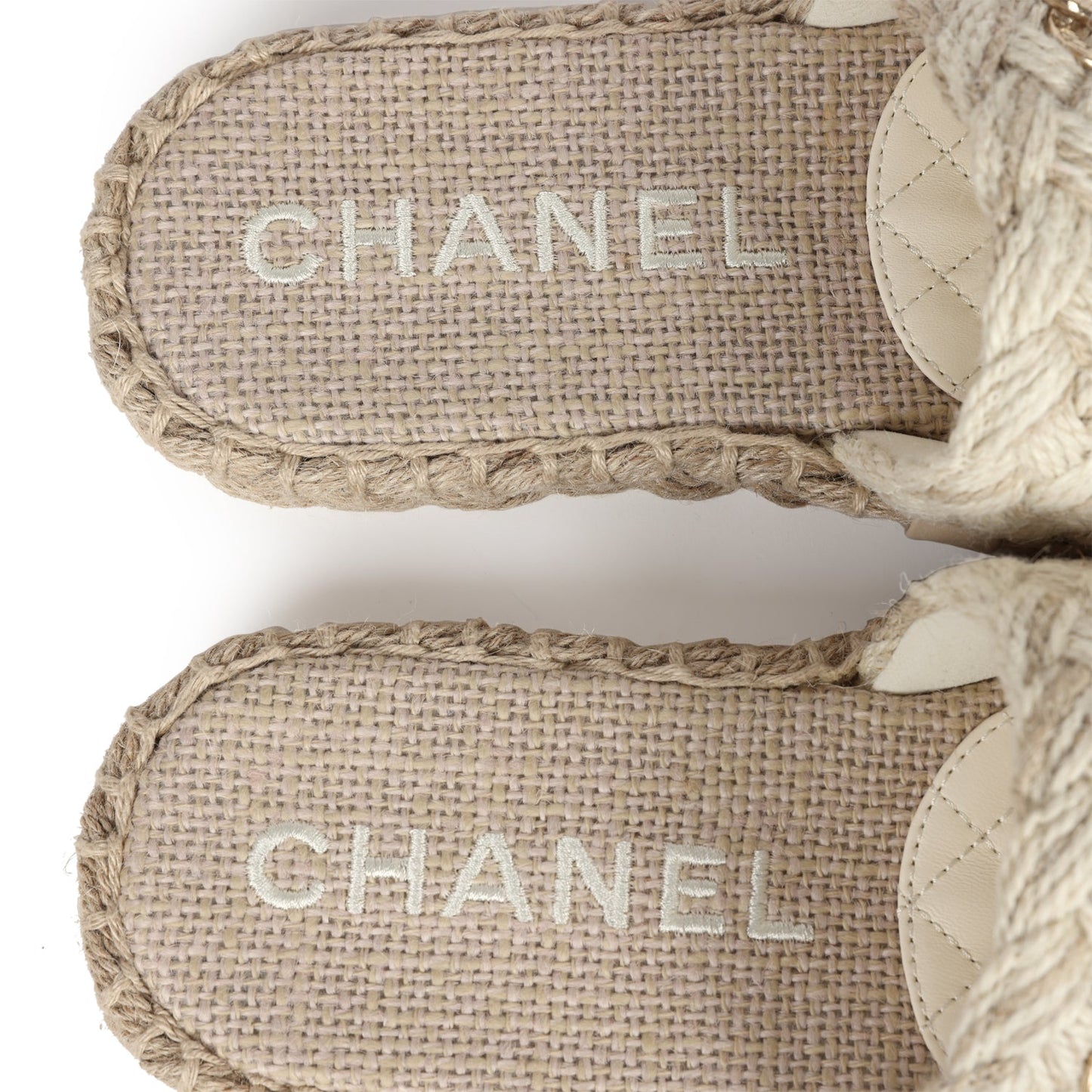 Chanel CC Braided Knit Interlocking Slide Sandals Cream Gold Hardware 37 EU - Bob Flawless Skincare 