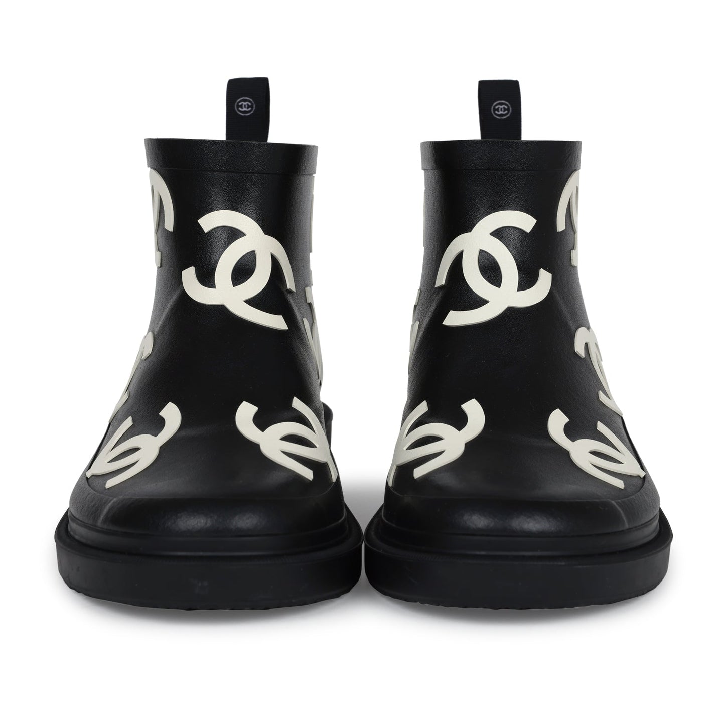 Chanel CC Caoutchouc Rain Boots Black/White Rubber 37 EU - Bob Flawless Skincare 