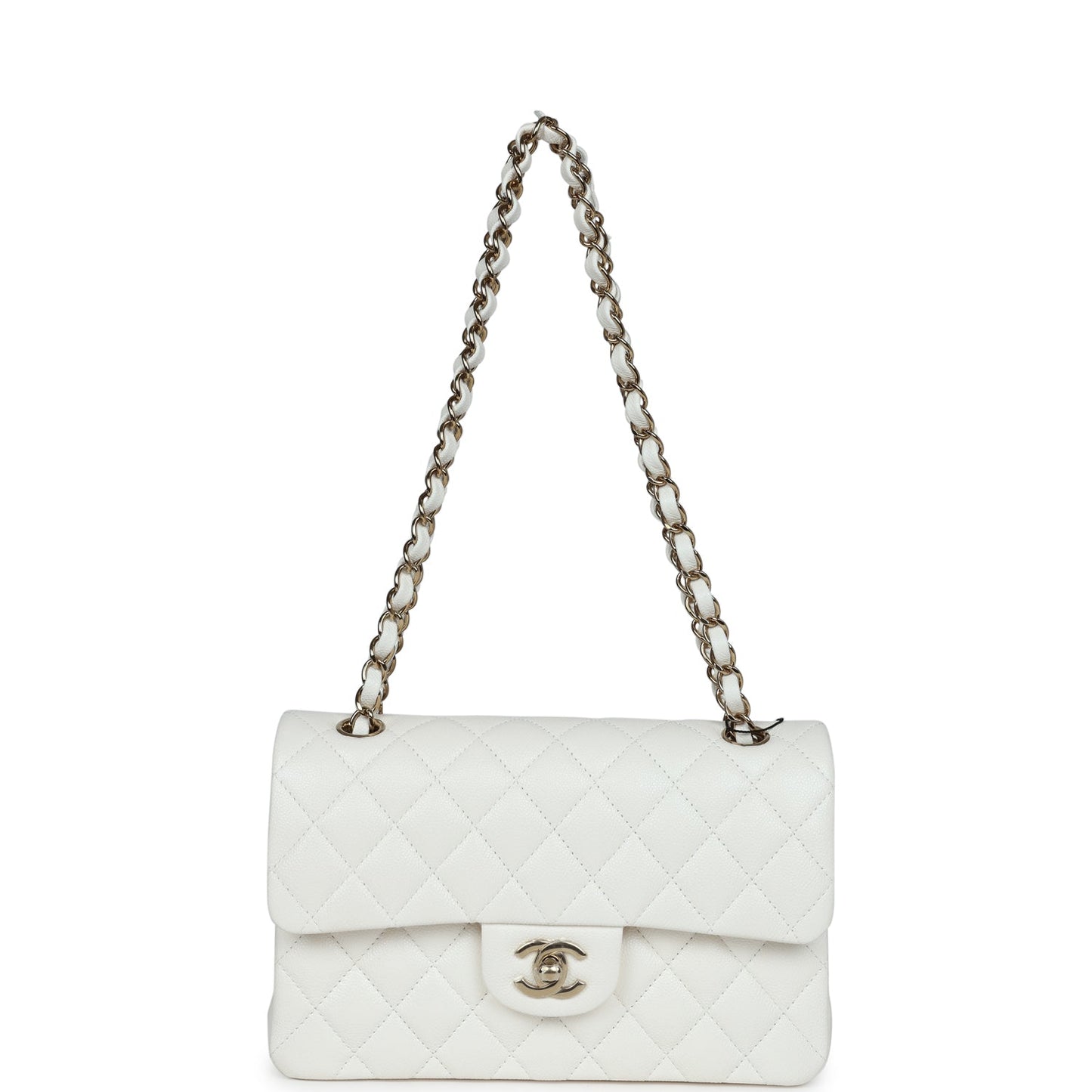 Chanel Small Classic Double Flap White Caviar Light Gold Hardware