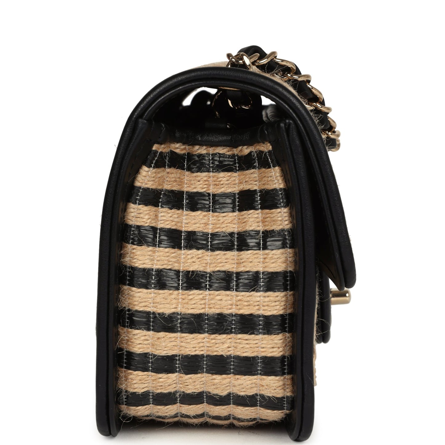 Chanel Small Urban Jungle Flap Beige and Black Stripe Raffia Jute Gold Hardware