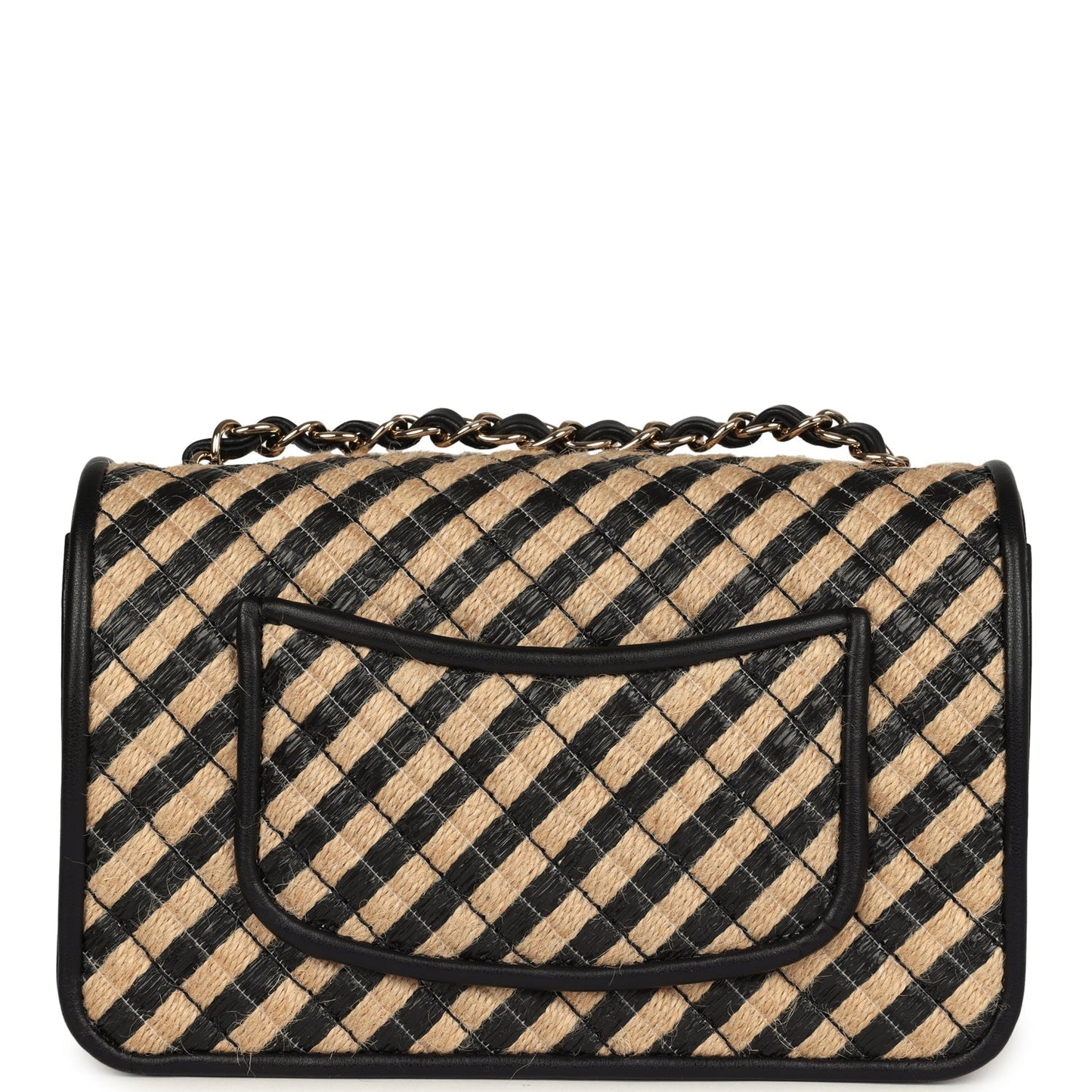 Chanel Small Urban Jungle Flap Beige and Black Stripe Raffia Jute Gold Hardware